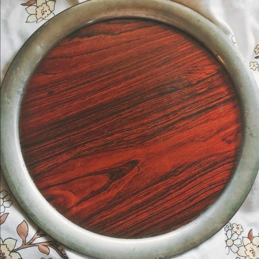 Vintage Pewter and Wood Grain Cheese Plater tray